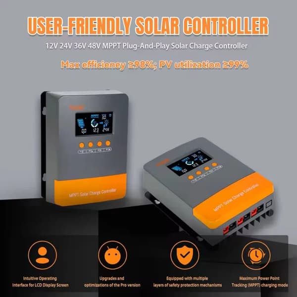 Solcellelader, 60A Maksimal Strøm, Høj Effektivitet,12V 24V 36V 48V Auto, 60A