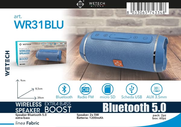 Bärbar Bluetooth-högtalare, Extra bas, Vattentålig,WR31BLU