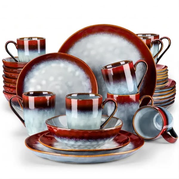 Middagssats, Elegant Design, Mikrovågs- och Diskmaskinssäker,32-PCS RÖD