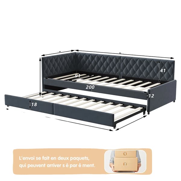 Sofa Seng, Alsidig Design, Pladsbesparende Løsning,Grå-90/180*200cm