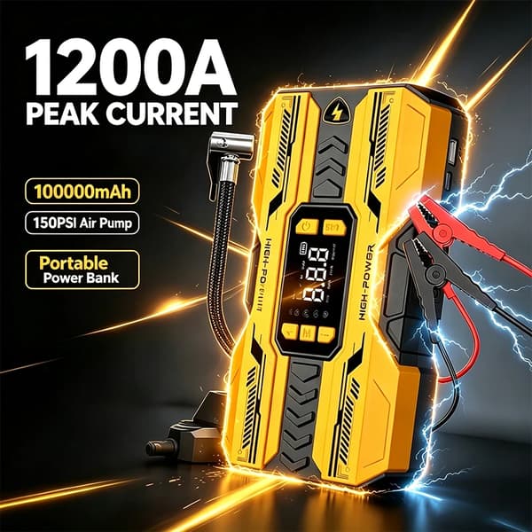 Bil Jump Starter, 150PSI Luftkompressor, 1200A Boosting Power,GUL