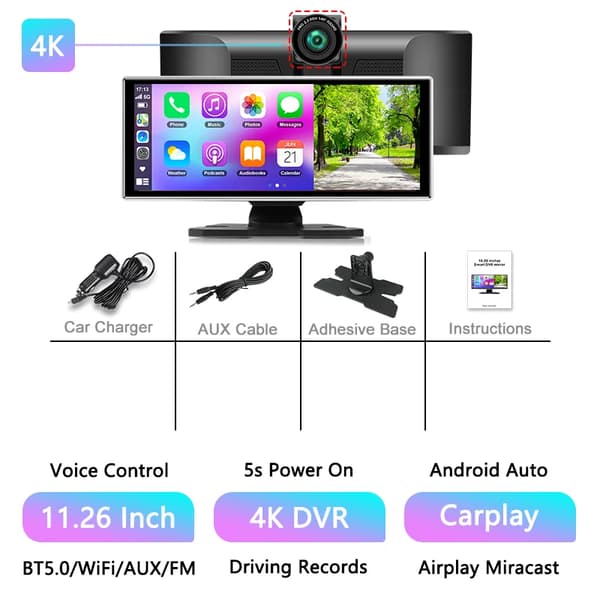 Dashcam, 4K opløsning, Smart tilslutning,4K DVR