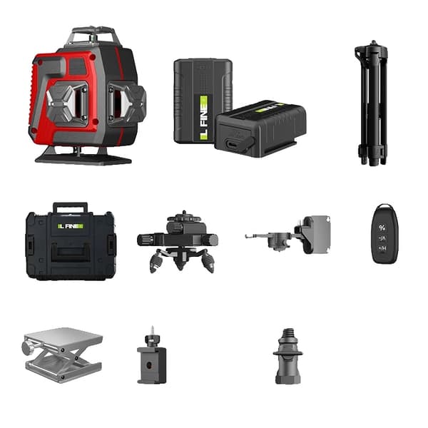 Lasernivå, 4D självnivellerande, 360° laserlinjer, Set-2 Batterier