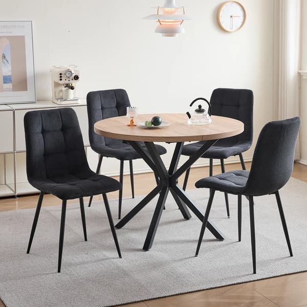 Spisebordssæt, Rundt Design, Moderne Minimalistisk Stil,Sort-sæt