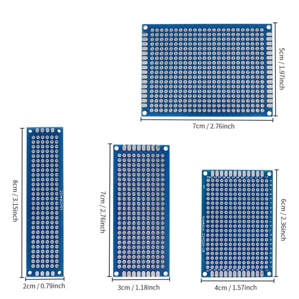 PCB-levyt, 2x8cm, 3x7cm, 4x6cm, 5x7cm, 1,6mm paksuus