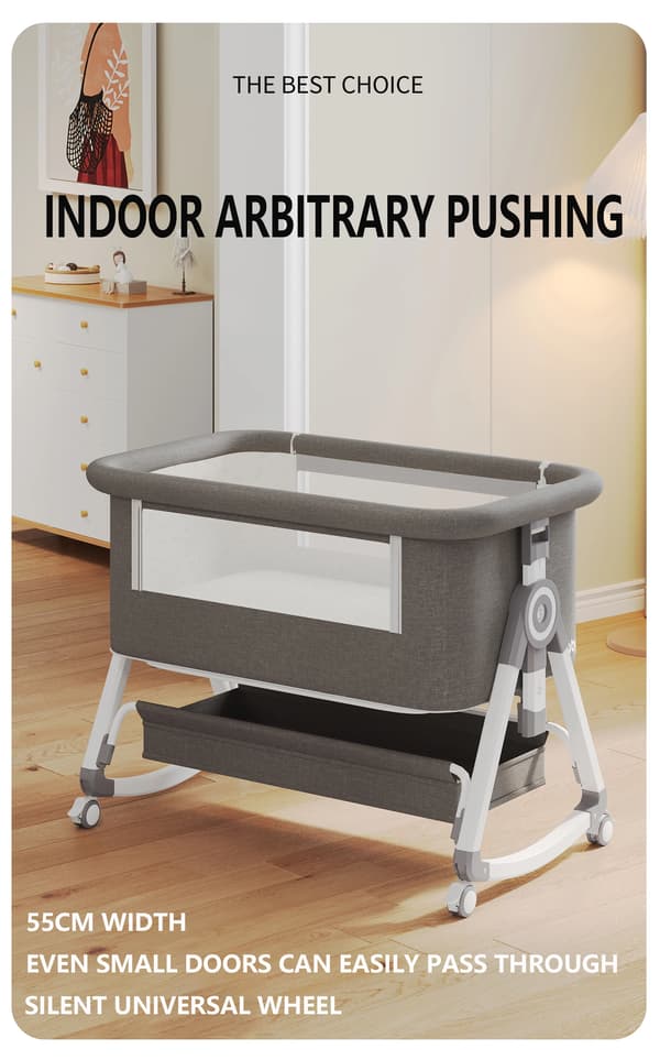 Babyseng, Bærbar Design, Justerbar Højde,Baby Crib SORT