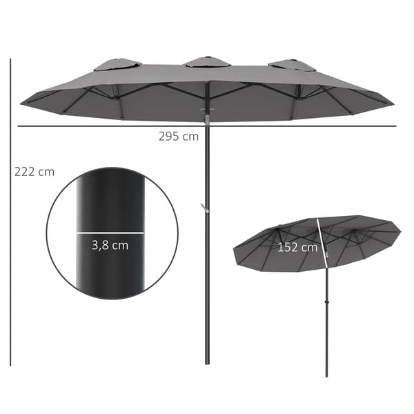 Dobbelt Parasol, 45° Tilt, Holdbart Stof,GRÅ