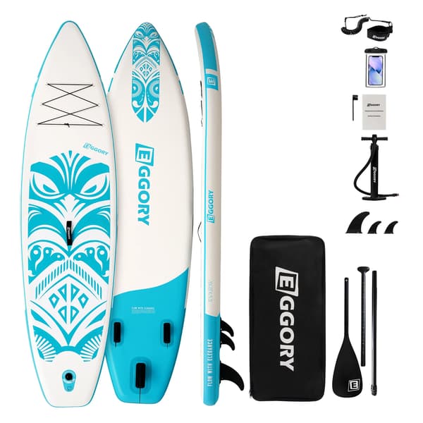 Stand Up Paddle Board, 11FT Længde, Holdbart PVC Materiale,Blå og Hvid Totem