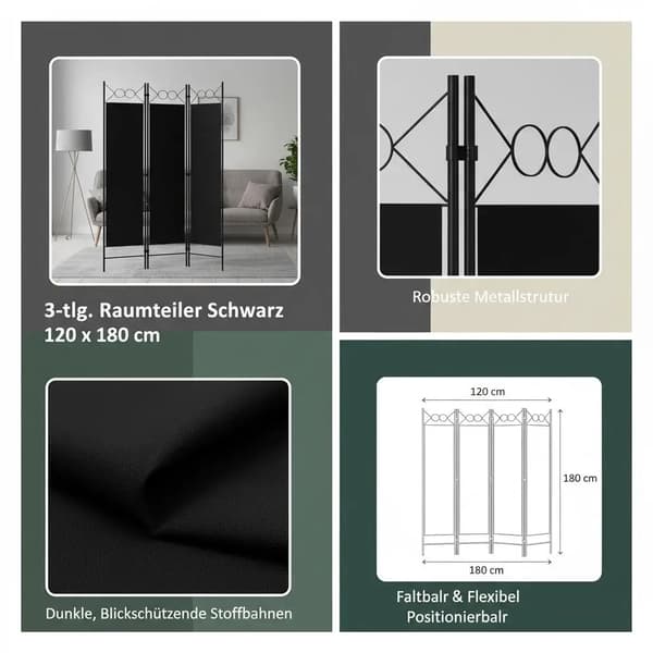 Rummdivider, Tre-panel Foldeskærm, Alsidig Brug,hær grøn