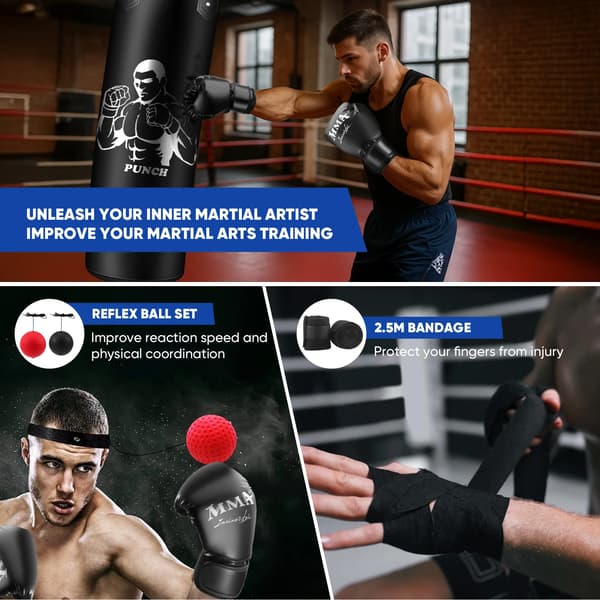 Punch Bag Sæt, Komplet Træningsudstyr, Holdbart Materiale,sort