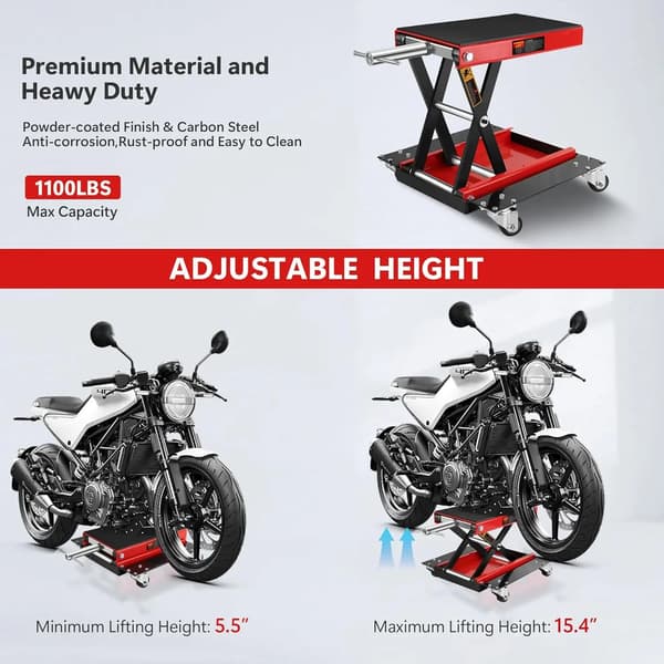 Motorcykellift, Justerbar Højde, Kraftig Støtte,RØD