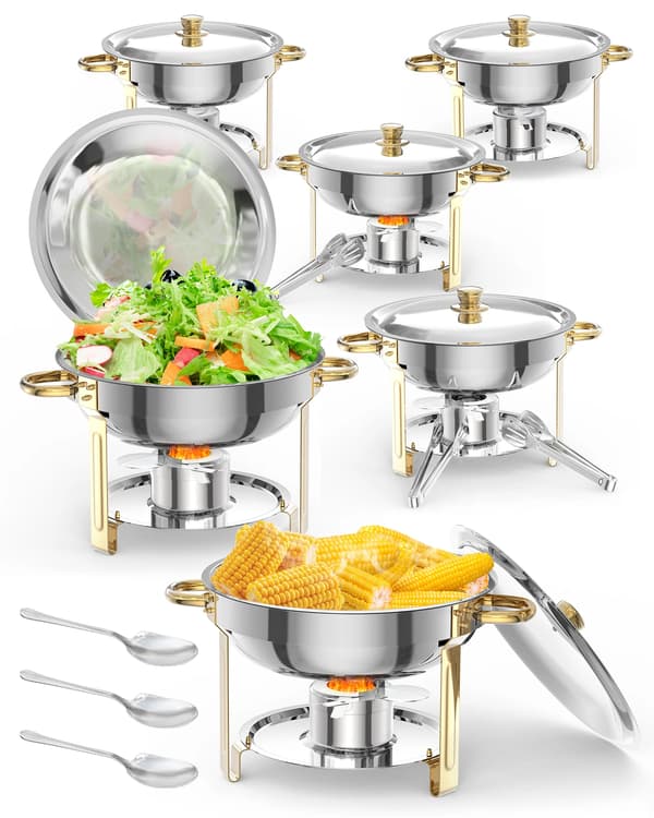 Chafing Dish, Rustfrit Stål, Buffet Sæt med Låg og Tilbehør,Sæt af 6