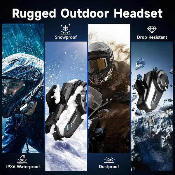Hjelm Kommunikations Headset, Bluetooth Forbindelse, Dual Højttaler Support,sort