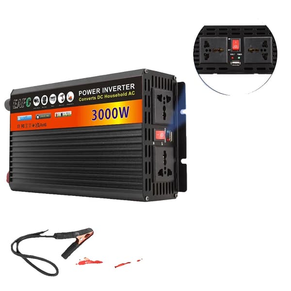 Inverter, 3000W Strømkapacitet, Flere Udgange,Sort
