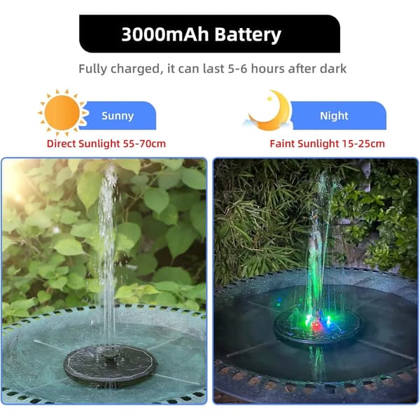 Solfontänpump, LED-lampor, 8 munstycken,svart