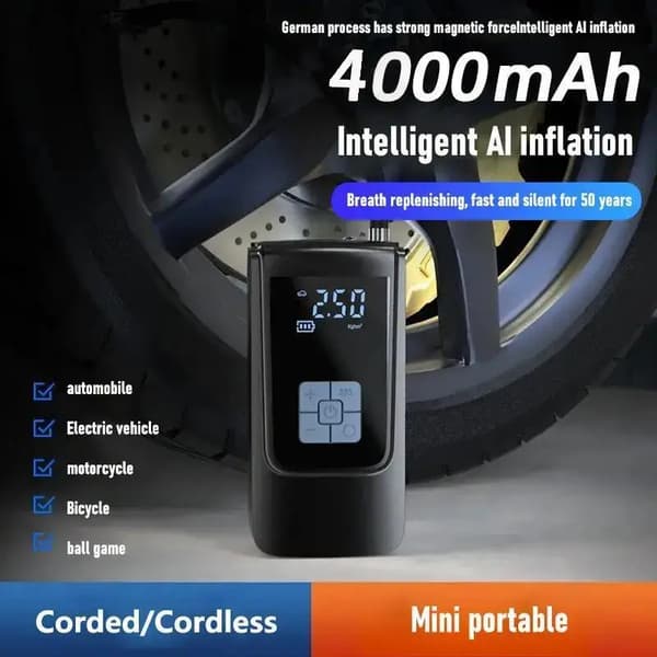 Luftkompressor, Elektrisk Däckpump, Multifunktionell Pump, Batteridriven, Svart