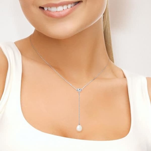 Collier Cravate - PERLINEA - Sötvattenspärla AAA+ - Silver 925 - 42 cm - Dam